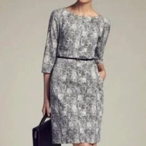 M.M. LaFleur New York Etsuko Sheath Dress Black Cream Crackle Print. Size 6